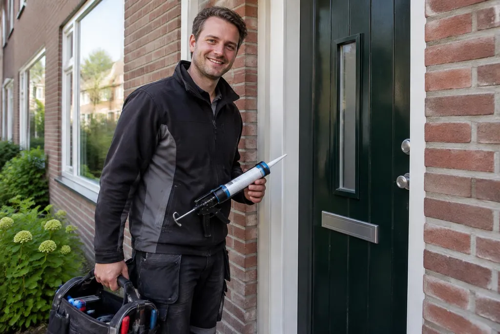 Vakman van Kitbedrijf Tilburg bij de voordeur van een woning